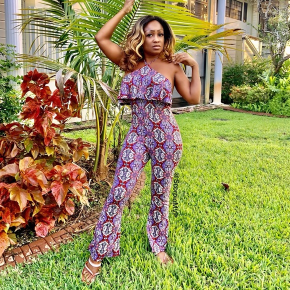 Purple Halter open back romper - Picture 1 of 3